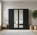 Premium 4-Door Modern Wardrobe  with Dual Mirror Panels – & Multi-Functional Storage